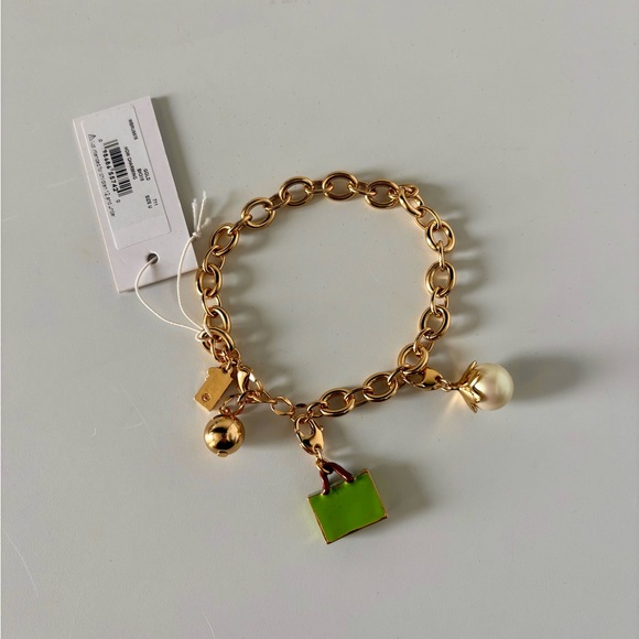 Kate Spade Gold Charm Bracelet with Green Purse and Pearl Charms - Picture 1 of 4